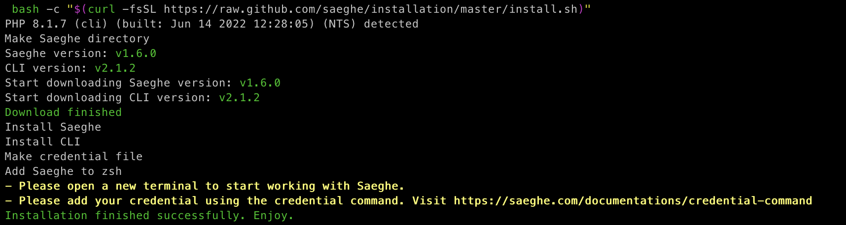 Saeghe installation with installer script