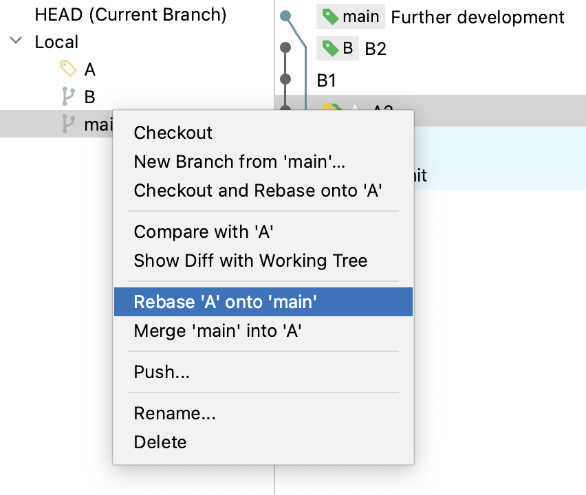 Git rebase in PHPStorm